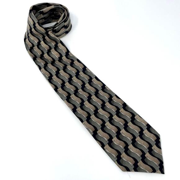 00s CARLOS DEVENZIA Vintage Green Black Silk Abstract Printed Tie - Picture 5 of 8